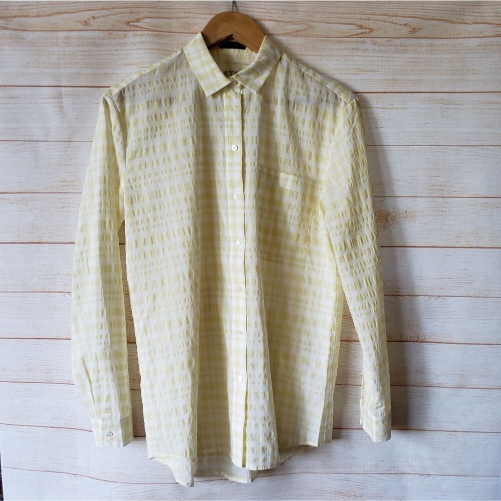 ATM Anthony Thomas Melillo Tissue Cotton Checkered Long Sleeve Blouse Shirt